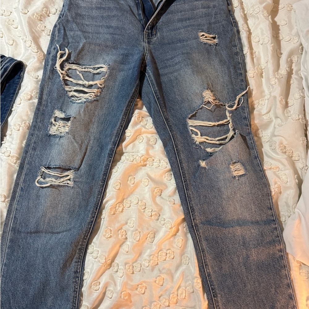 Flying Monkey Distressed Straight Leg Jeans - Blue